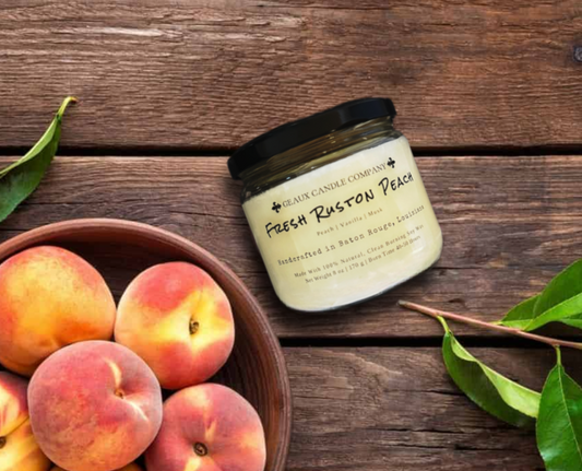 Fresh Ruston Peach Soy Wax Candle Geaux Candle Company Baton Rouge Louisiana